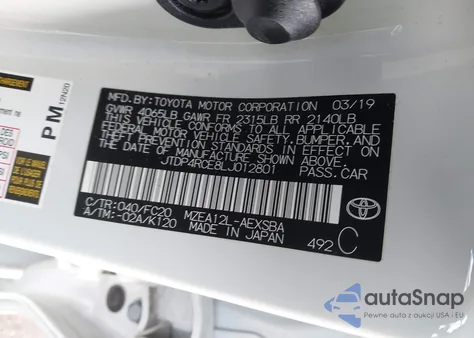 2020 Toyota Corolla Se from USA, damaged, VIN JTDP4RCE8LJ012801